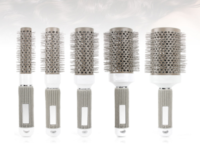 Gray Aluminum Tube Ceramic Hair Massage Thermal Brush Detanging Hair Brush Round Cushion Comb